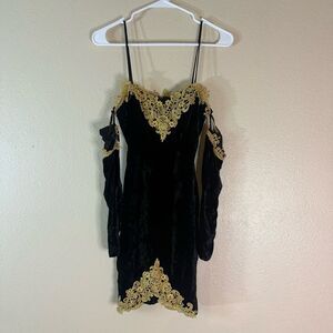1980s steppin' Out Black Dress with Gold Lace Accents 3